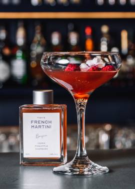 Bottle of FRENCH MARTINI and Cocktail Glass