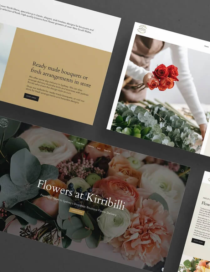 Grid of web page designs for Flowers at Kirribilli