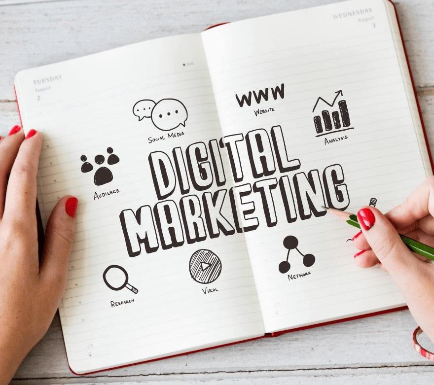 Handwriting Announcement text showing Digital Marketing