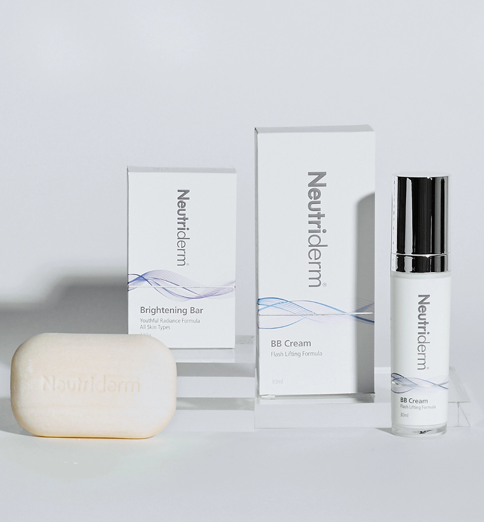 Neutriderm Products: Brightening Bar Soap and Bottle of BB Cream