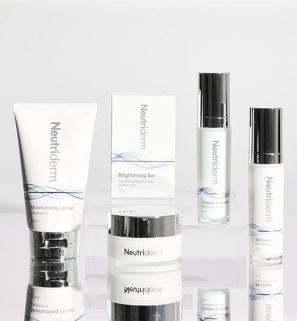 Neutriderm Products: Moisturising Lotion, Brigthening Bar, Copper Activator, and BB Cream