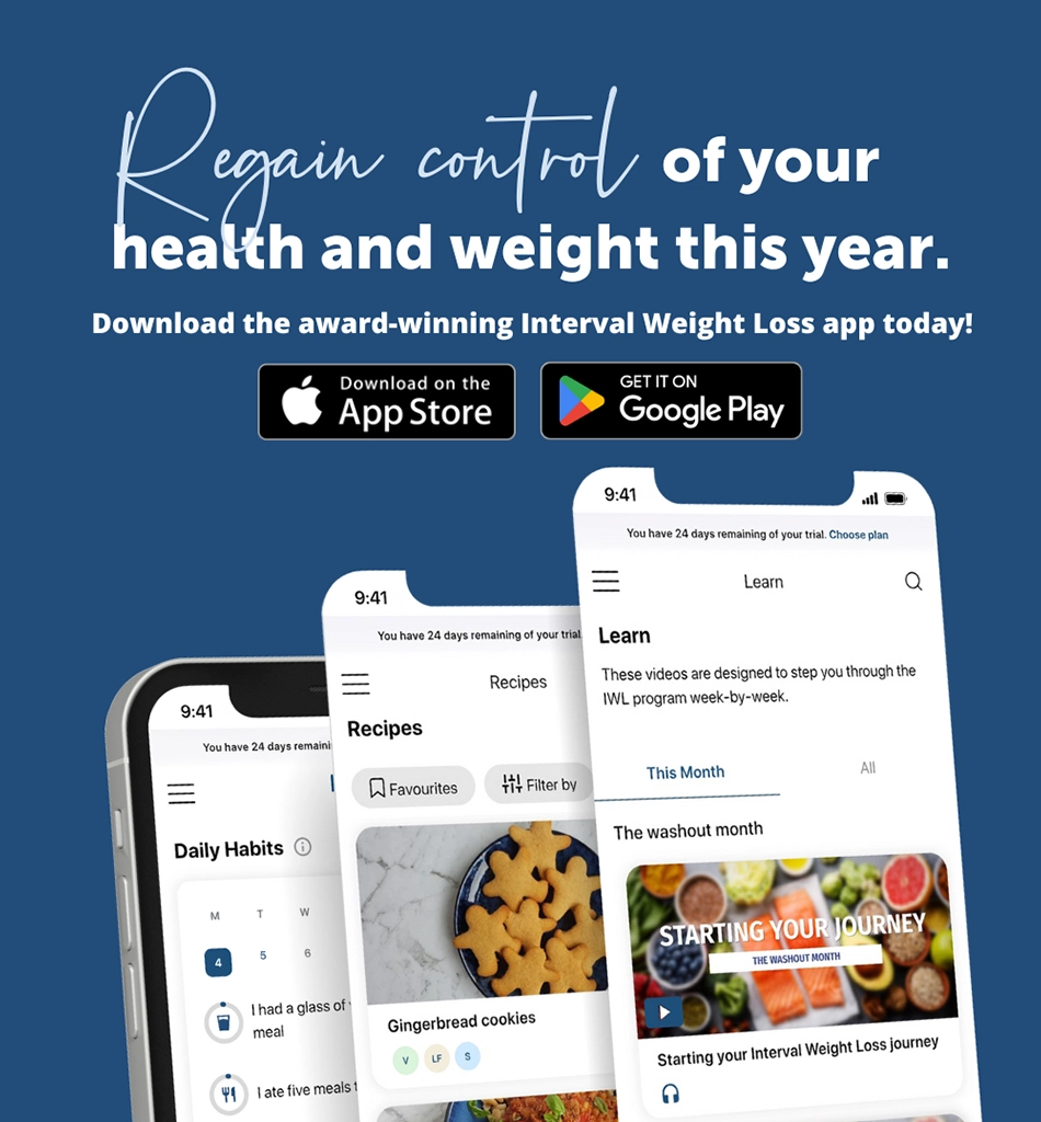 Interval Weight Loss app features | Downloadable on Apple Apps & Google Play
